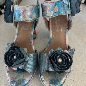 L'ATISTE Multicolor Iridescent Heels with Floral Accent